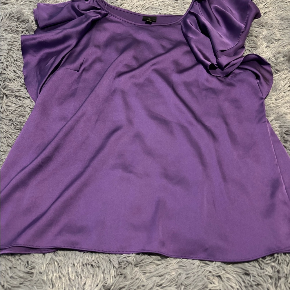Women’s purple silk shirt with ruffle short sleeve
